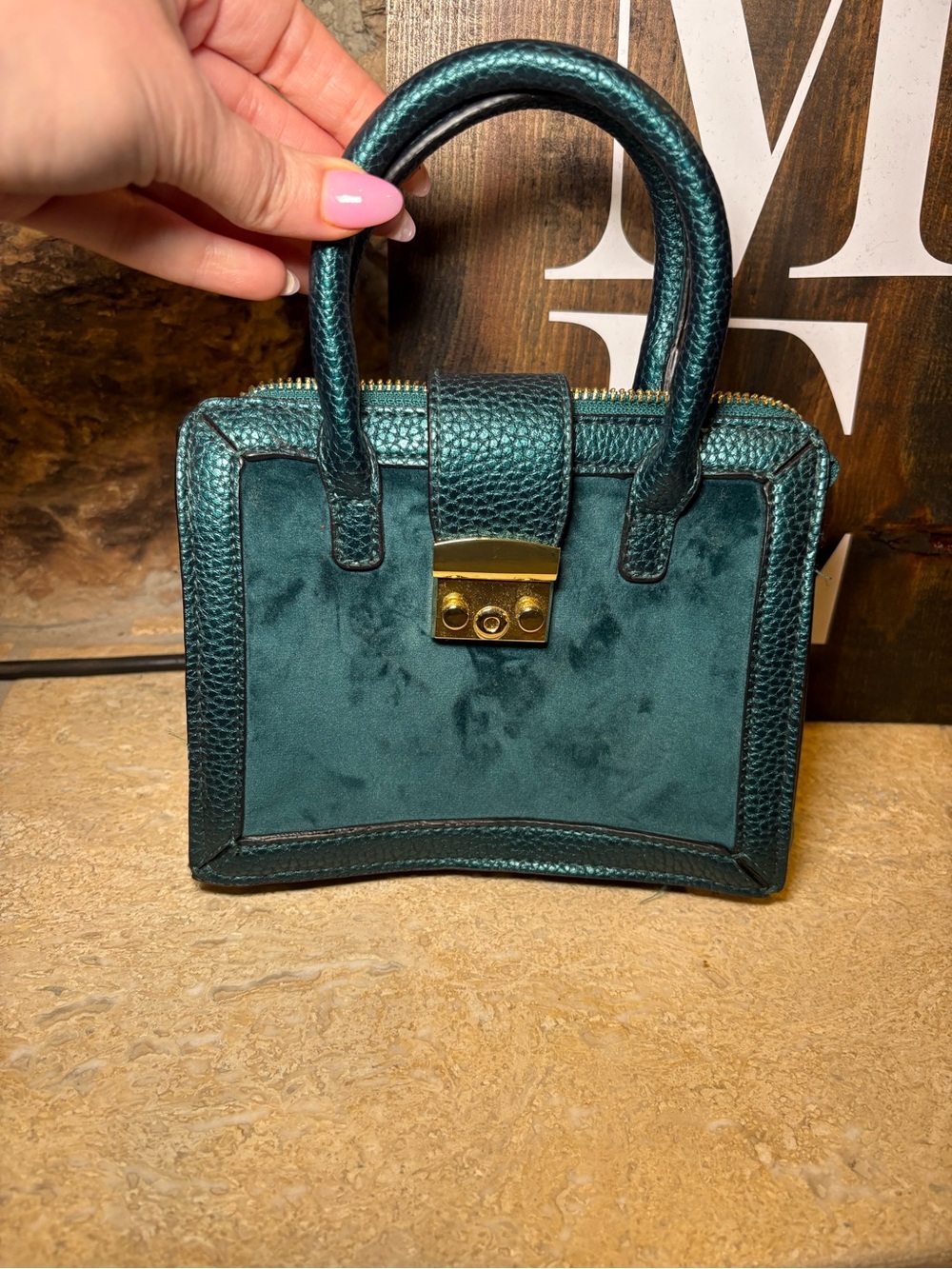 Emerald Green Structured Mini Top-Handle Bag